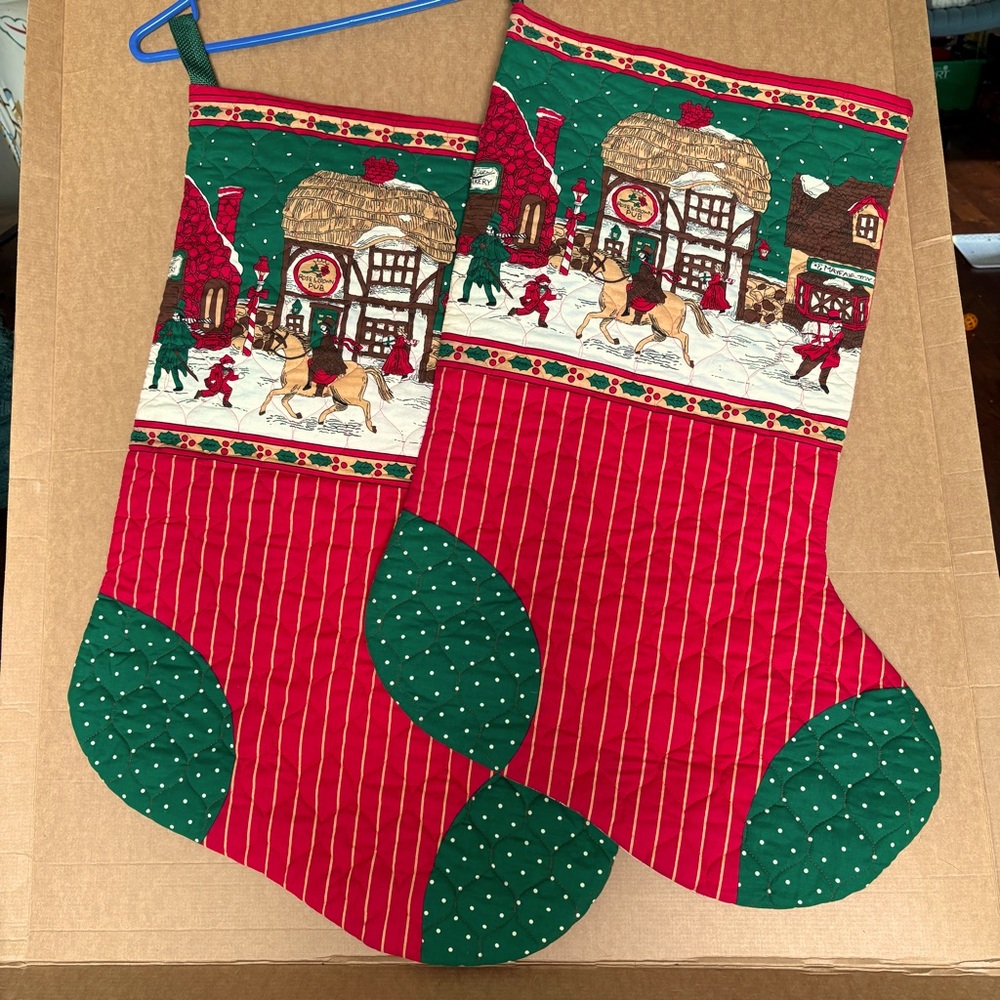 Jumbo Christmas Stockings Devonshire Village Christmas Stockings Pair 31” x 15”